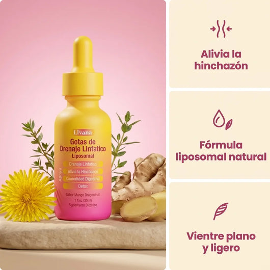 Livana Gotas de Drenaje Linfatico - alivia la hinchazon, formula liposomal natural, vientre plano y ligero